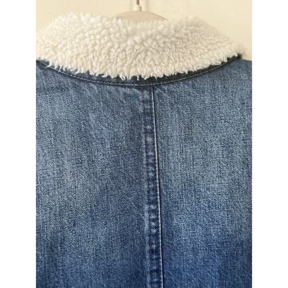 MINT J. Crew Denim Sherpa Swing Jean Denim Blue White Fur Trim Jacket Sz L EUC - Picture 12 of 12
